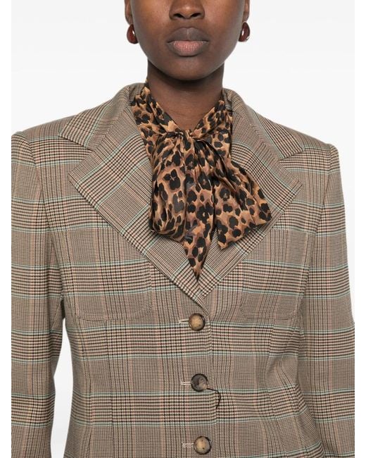Etro Brown Single-Breasted Check Pattern Wool Blend Jacket