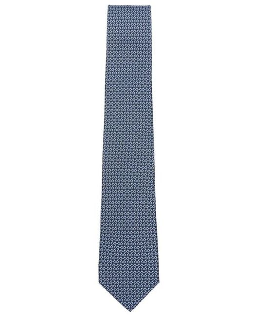 Ferragamo Blue Silk Tie Gancini Square Print for men