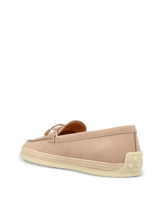 Tod's Natural Nubuck Loafers With Raffia Trim