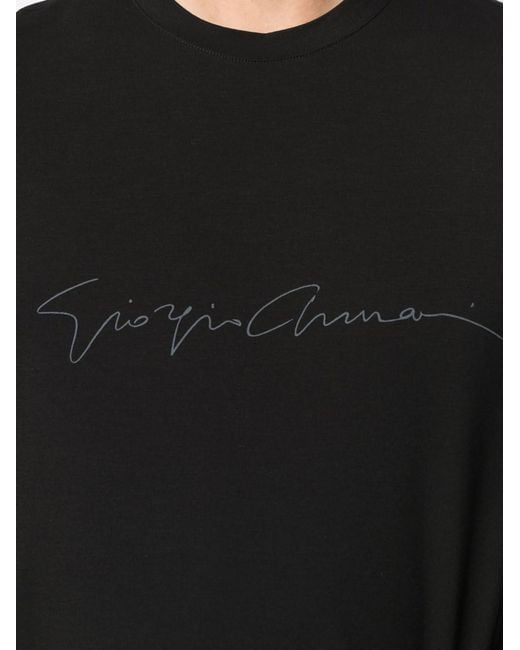 Giorgio Armani Black Stretch Viscose T-Shirt With Signature Logo for men