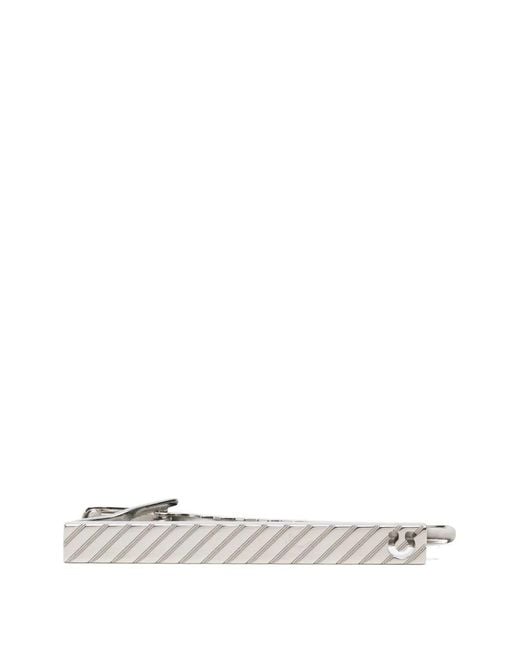 Ferragamo White Pince À Cravate À Logo Gravé for men