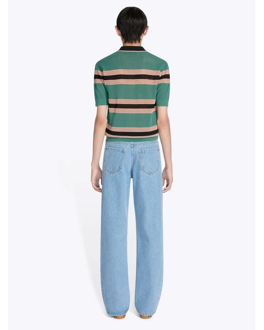 Dries Van Noten Green Striped Polo Shirt for men