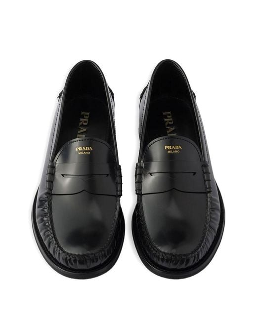 Prada Black Brushed Leather Loafers for men