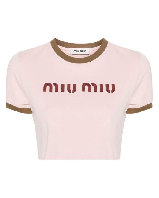 T-shirt crop di Miu Miu in Pink