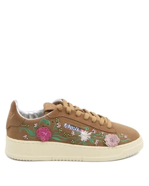 Autry Brown Dallas Low Suede Embellished Sneakers