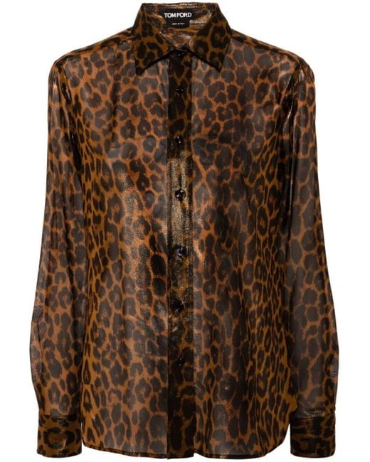Tom Ford Brown Leopard-print Silk Shirt