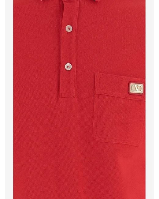 Valentino Garavani Red Cotton Piqué Polo With Vlogo Patch for men