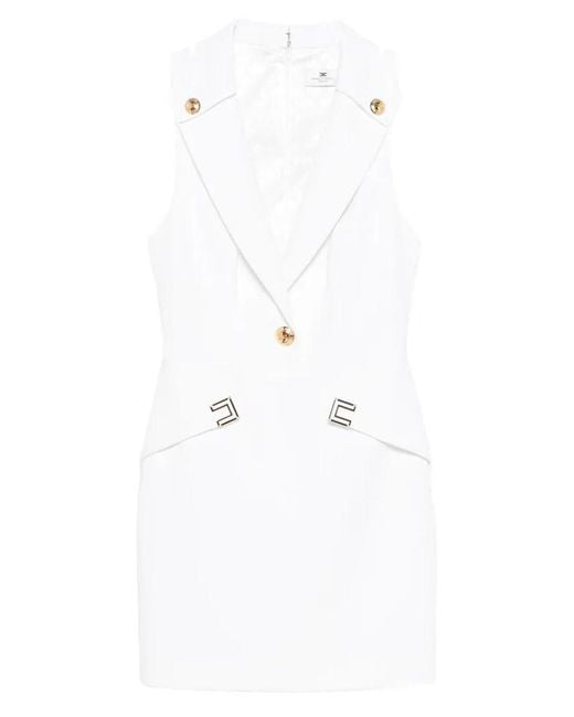 Elisabetta Franchi White Double Stretch Crepe Mini Dress With Logo Details