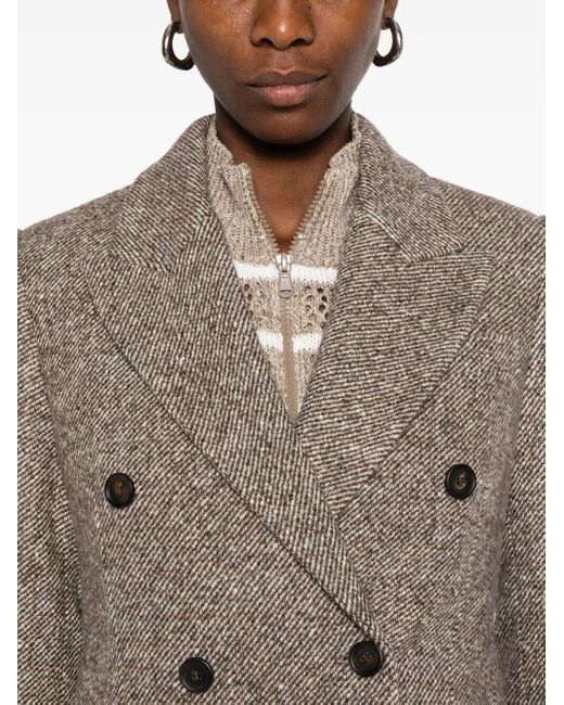 Brunello Cucinelli Brown Double-Breasted Wool Short Coat