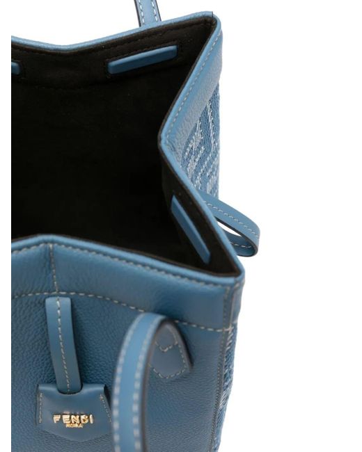 ショルダーバッグ・ポシェット Fendi Origami Mini Leather And Denim-Effect Ff Jacquard Tran Fendi Origami Mini Fabric Blue | Fendi