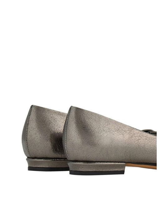 Ferragamo Brown Varina Crackled Laminated Metallic Leather Ballet Flat