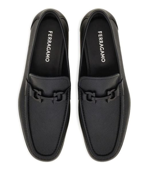 Ferragamo Black Grandioso2 Leather Loafers With Gancini Buckle Shoes for men