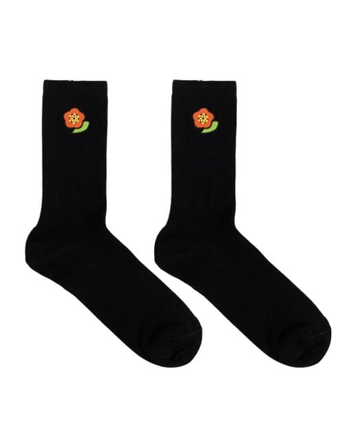 KENZO Black Crest Embroidered Cotton Socks for men