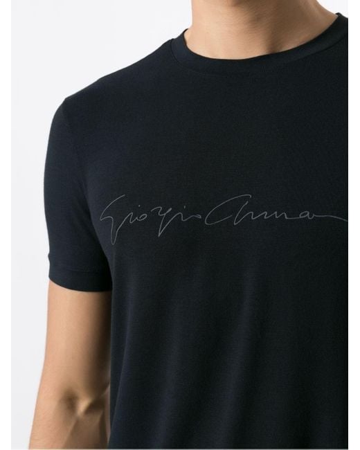 Giorgio Armani Black Asv Stretch-Viscose T-Shirt With Signature Logo Clothing for men