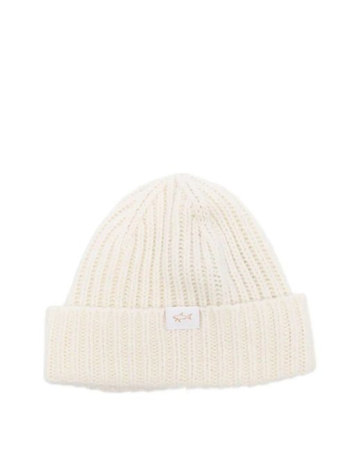 Paul & Shark White Ribbed Wool Blend Beanie Accessories for men