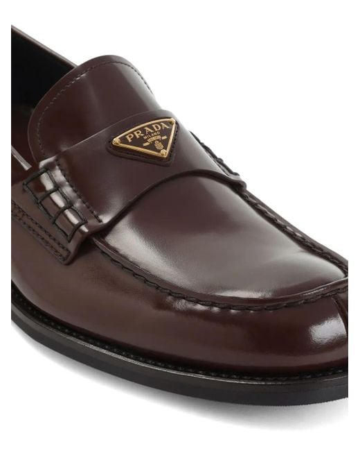 Prada Brown Brushed Leather Loafers for men