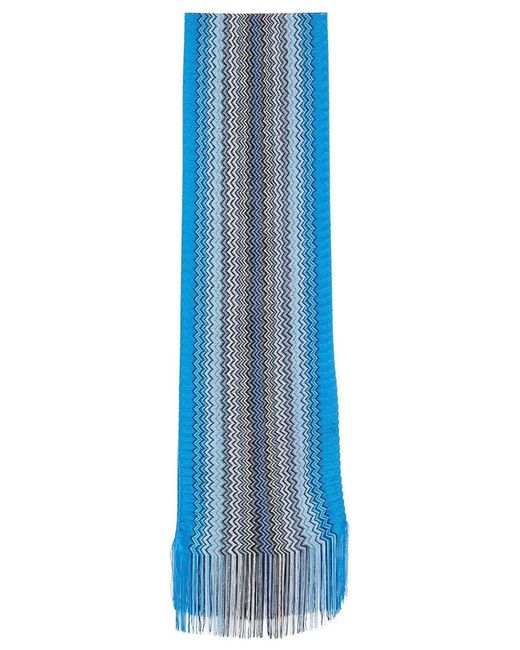 Missoni Blue Zig-Zag Motif Viscose Scarf