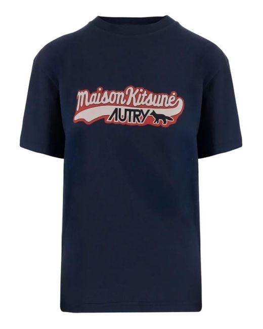Autry Blue X Maison Kitsuné Logo Print T-Shirt