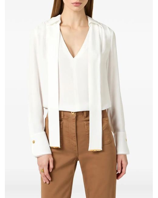 Elisabetta Franchi White Viscose Georgette Blouse With Sash Belt