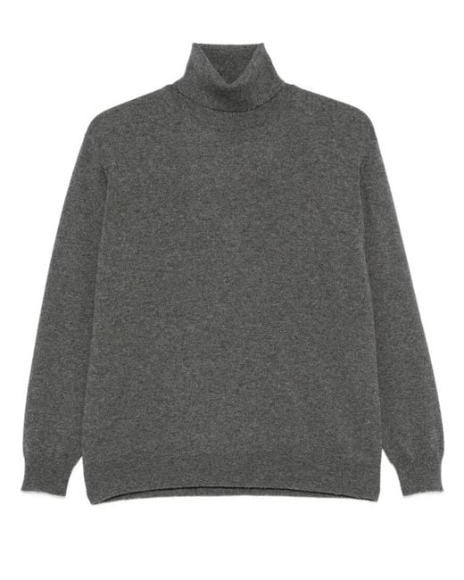 Brunello Cucinelli Gray High Neck Cashmere Sweater With Jewel
