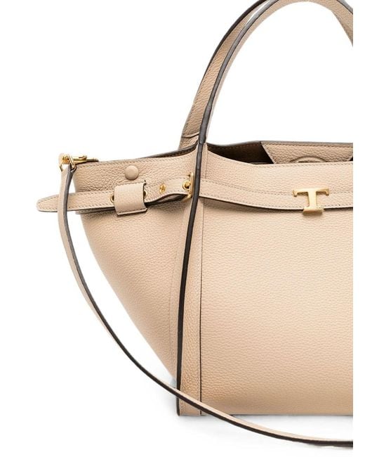Tod's Natural Small T Signature Leather Shopping Bag
