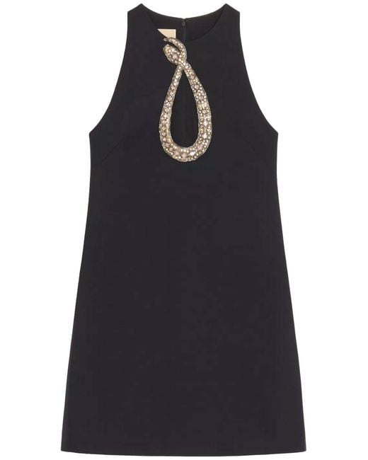 Valentino Garavani Black Rhinestone Snake Embroidery Crepe Couture Short Dre