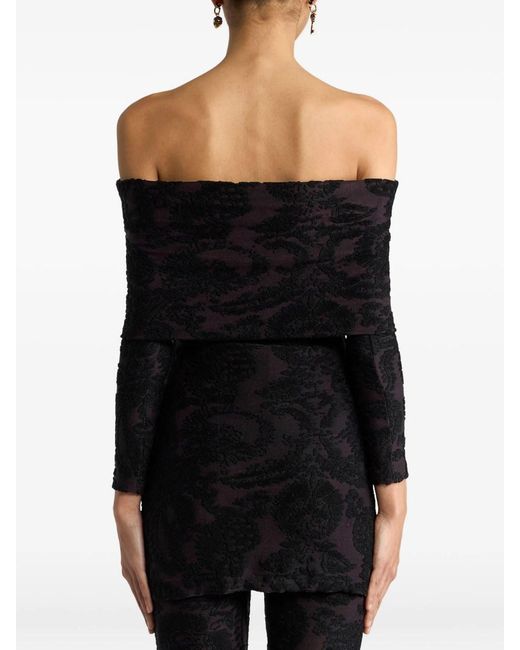 Etro Black Velvet Jacquard Sweater With Paisley Foliage Pattern