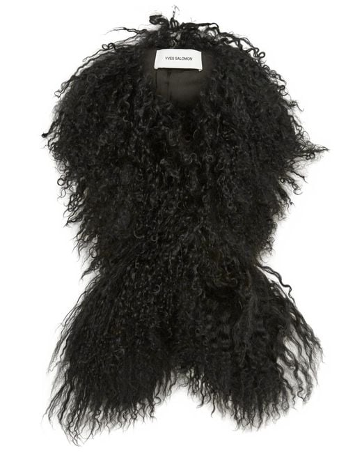 Yves Salomon Black Long Pile Lamb Scarf