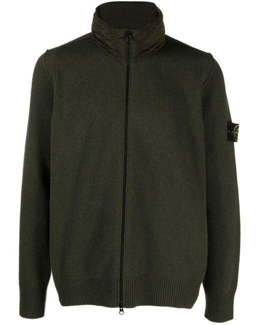 Stone Island Green Compass Badge Zip Up Cardigan for men