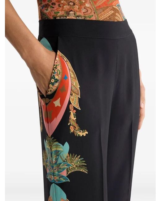Etro Black Palazzo Pants In Silk With Paisley Foliage Print