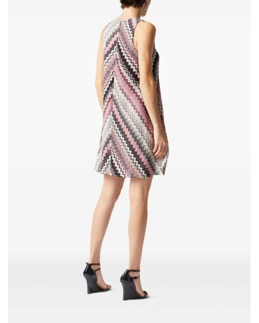 Missoni White Lamé Serrated Zig-zag Pattern A-line Mini Dress