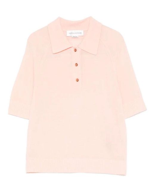 Victoria Beckham Pink Lightweight Fine Guage Knitted Polo Top Clothing