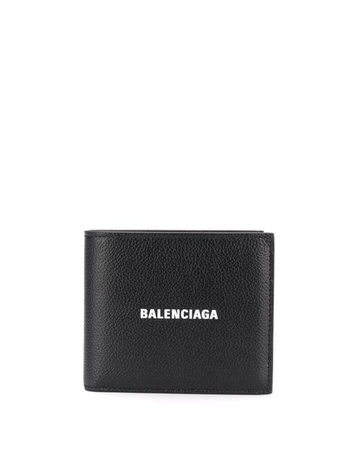 Balenciaga Black Leather Logo Bifold Wallet for men