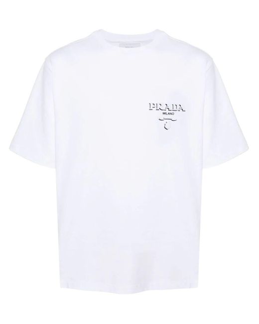 Prada White Logo-embossed Cotton T-shirt for men