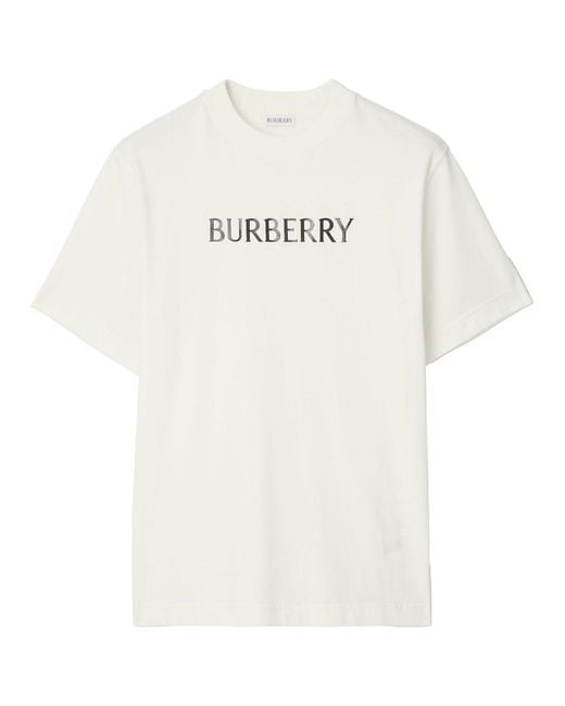 Burberry White Logo Print Cotton T-Shirt for men