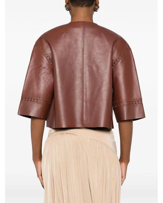 Yves Salomon Brown Round Neck Jacket