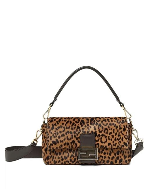 Fendi Brown Printed Cavallino Calfskin Medium Baguette Bag