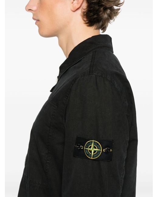 Stone Island Black Logo Cotton Overshirt for men