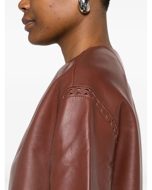 Yves Salomon Brown Round Neck Jacket