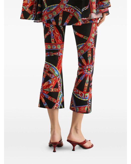 Dolce & Gabbana Red Silk Pants With Cart Print