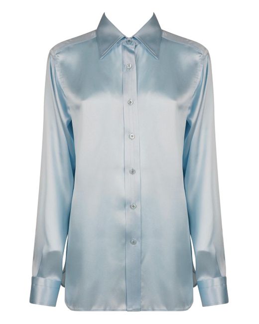 Tom Ford Blue Fluid Silk Charmeuse Shirt Clothing