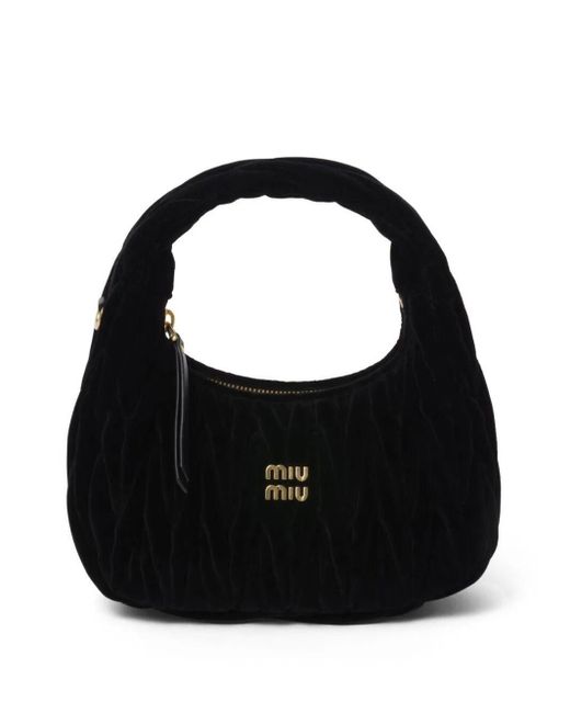 Miu Miu Black Wander Matelassé Velvet Hobo Bag
