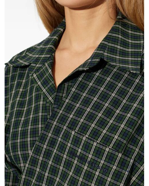 Alexander Wang Green Check-Pattern Wrap-Style Mini Dress