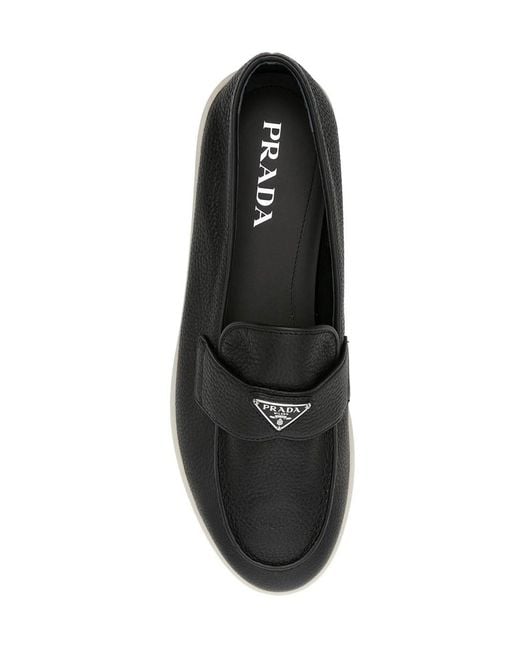 Prada Black Grained Leather Loafers for men