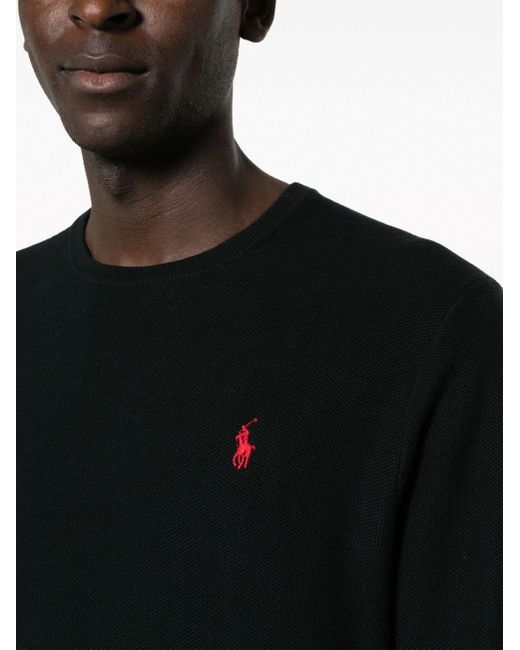 Polo Ralph Lauren Black Embroidered-logo Piqué-cotton Jumper for men