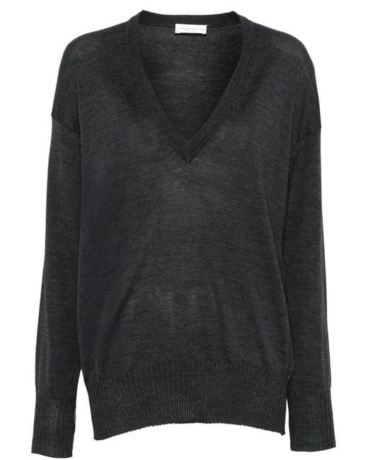 Roberto Collina Black Merino Wool V-Neck Pullover