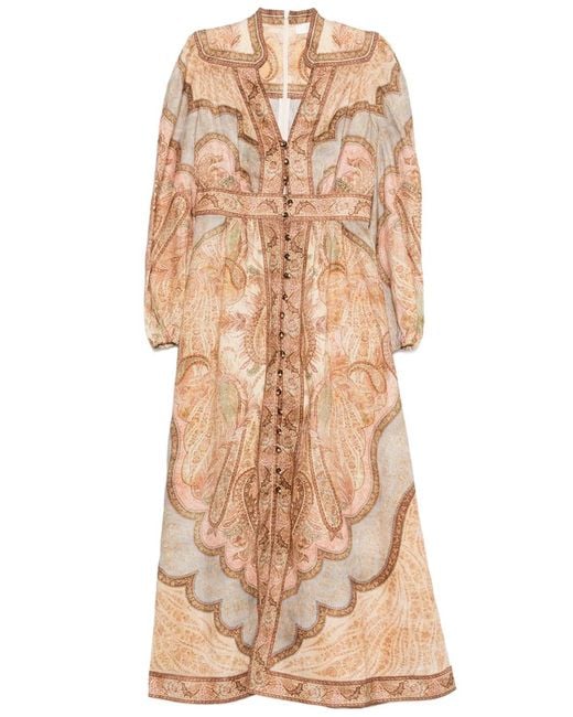 Zimmermann Natural Wanderlust Plunge Linen Midi Dress