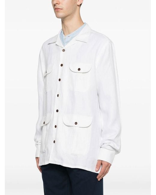 Borriello White Linen Overshirt for men