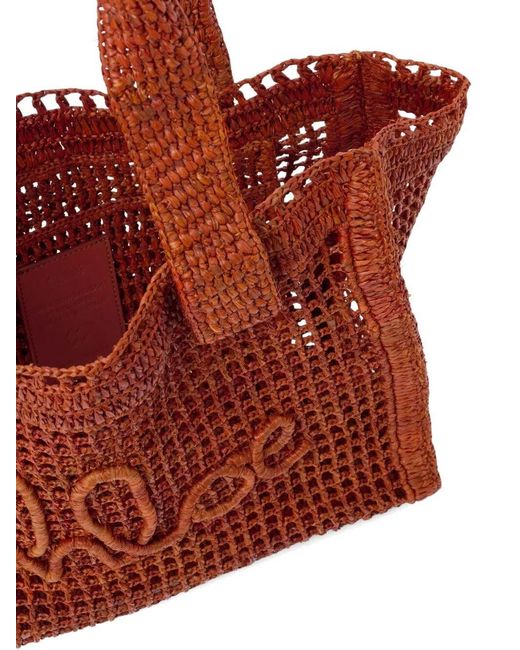 Chloé Red Eastwest Summer Banana Summery Raffia Tote Bag