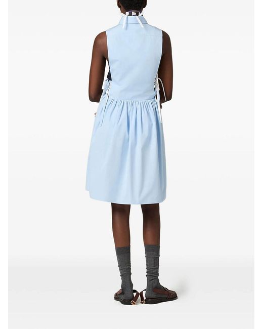 Miu Miu Blue Poplin Side Tie Dress